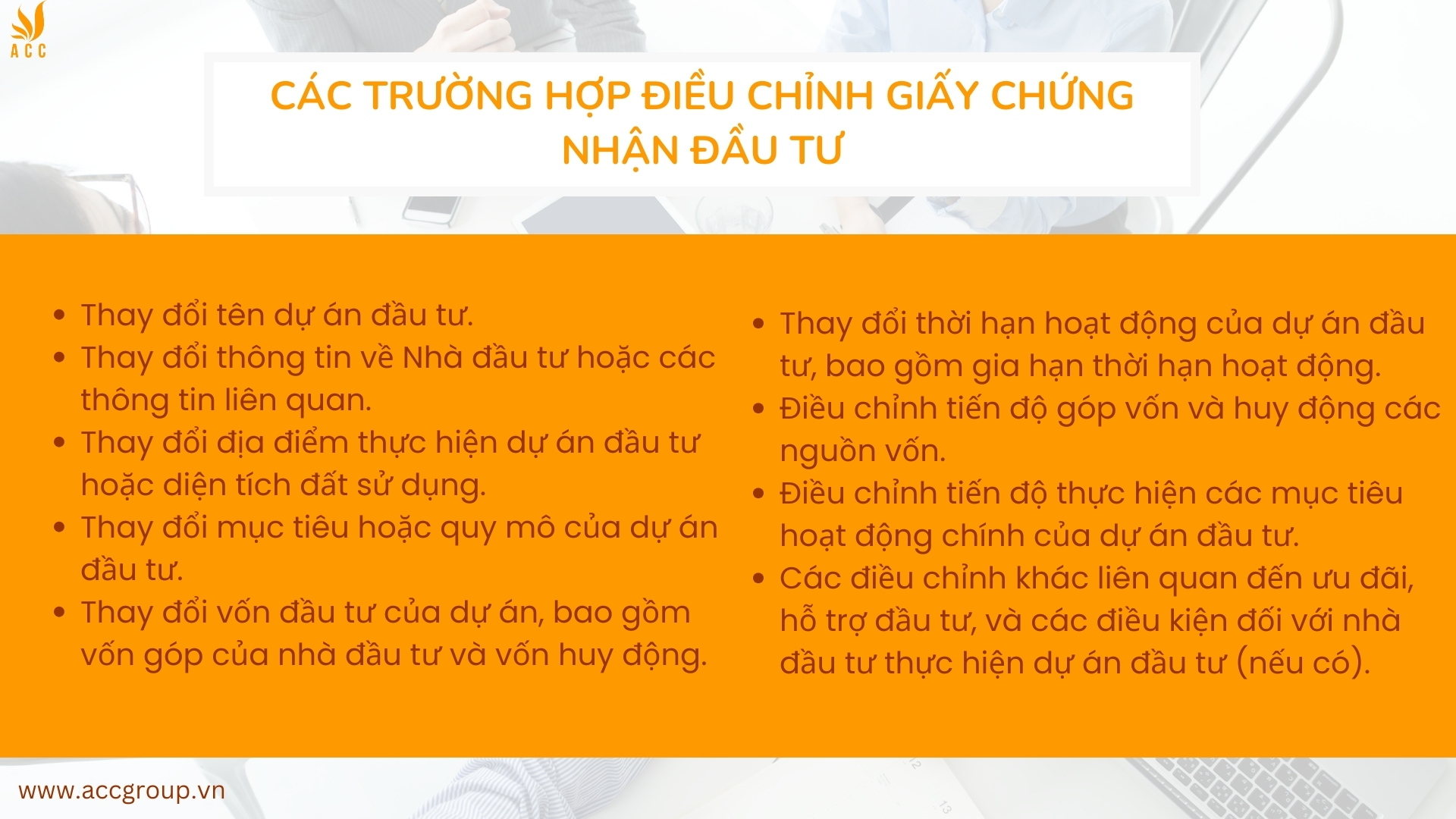 Các trường hợp điều chỉnh giấy chứng nhận đầu tư