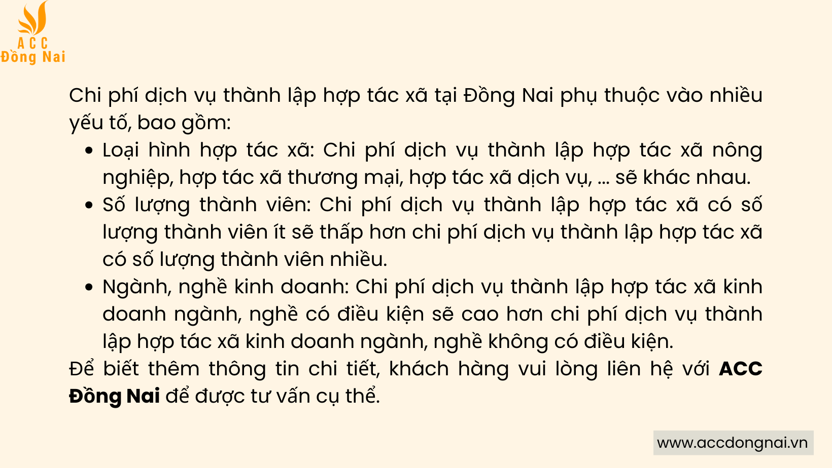 Chi phí dịch vụ thành lập hợp tác xã