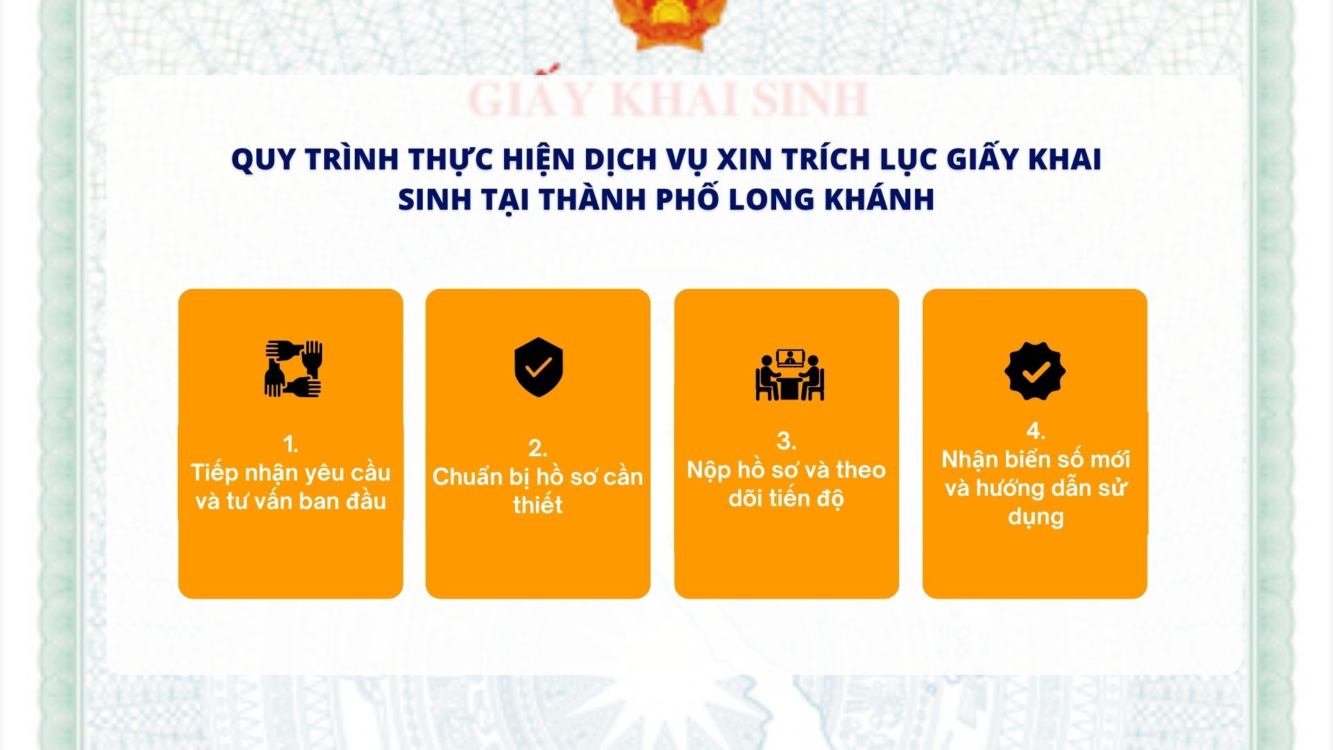 Quy trình thực hiện dịch vụ xin Trích lục giấy khai sinh tại Thành phố Long Khánh