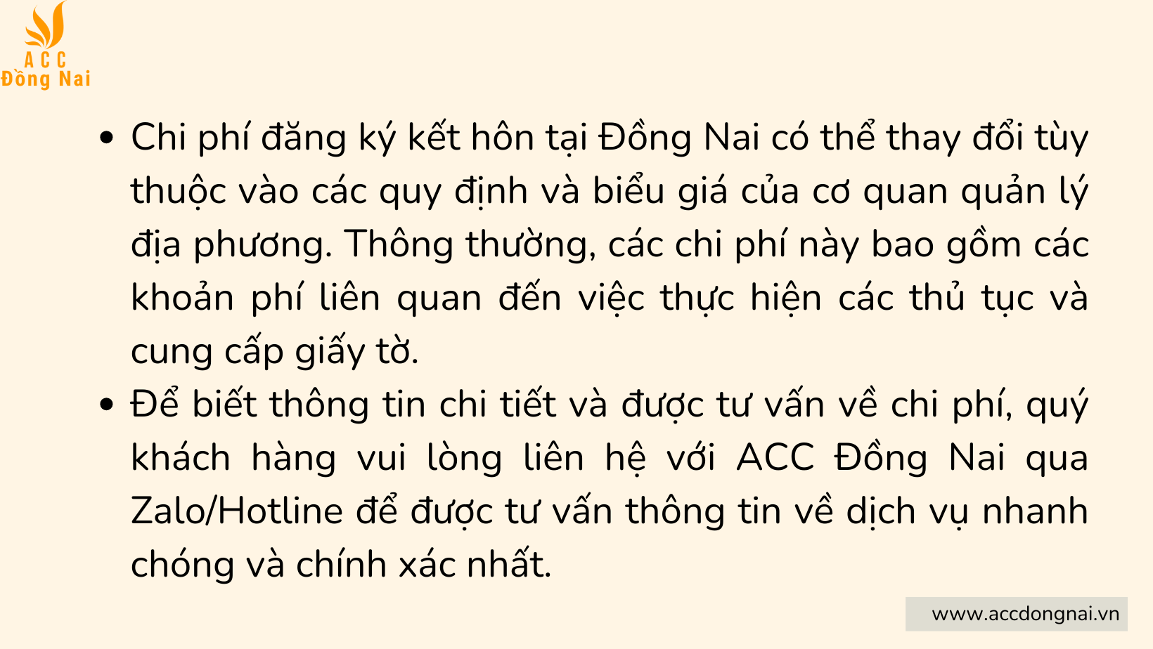 Chi phí dịch vụ đăng ký kết hôn tại Đồng Nai