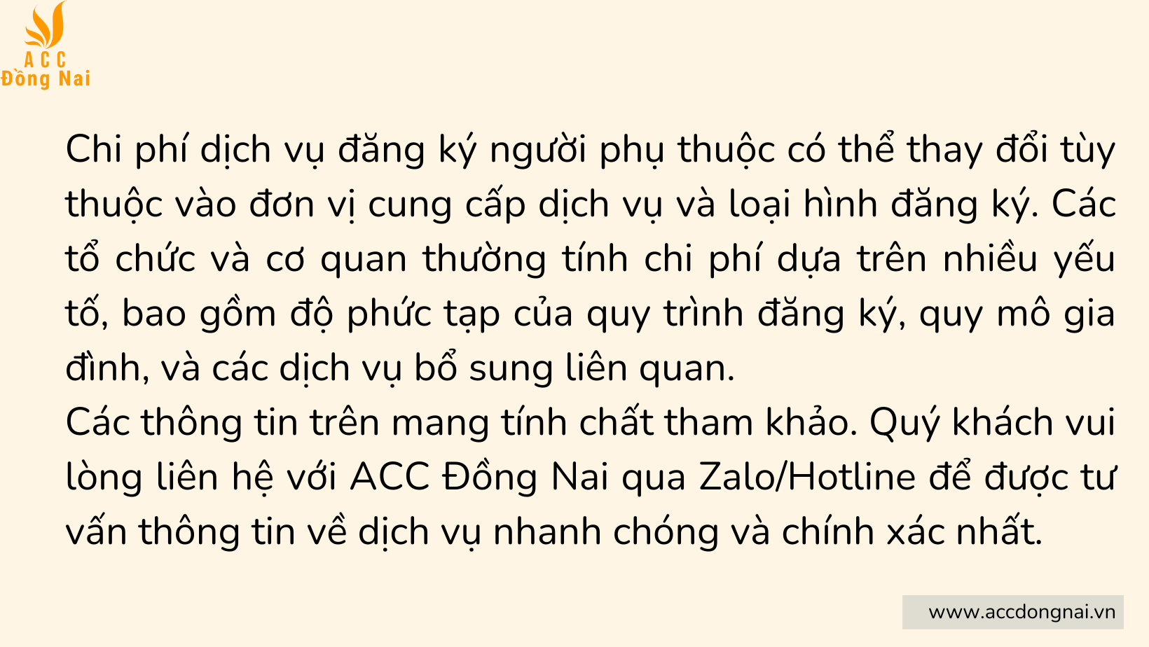 Chi phí dịch vụ đăng ký người phụ thuộc