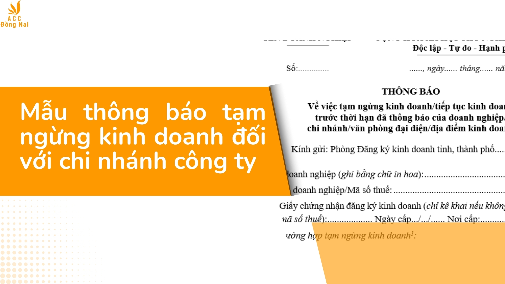 Mẫu thông báo tạm ngừng kinh doanh đối với chi nhánh công ty