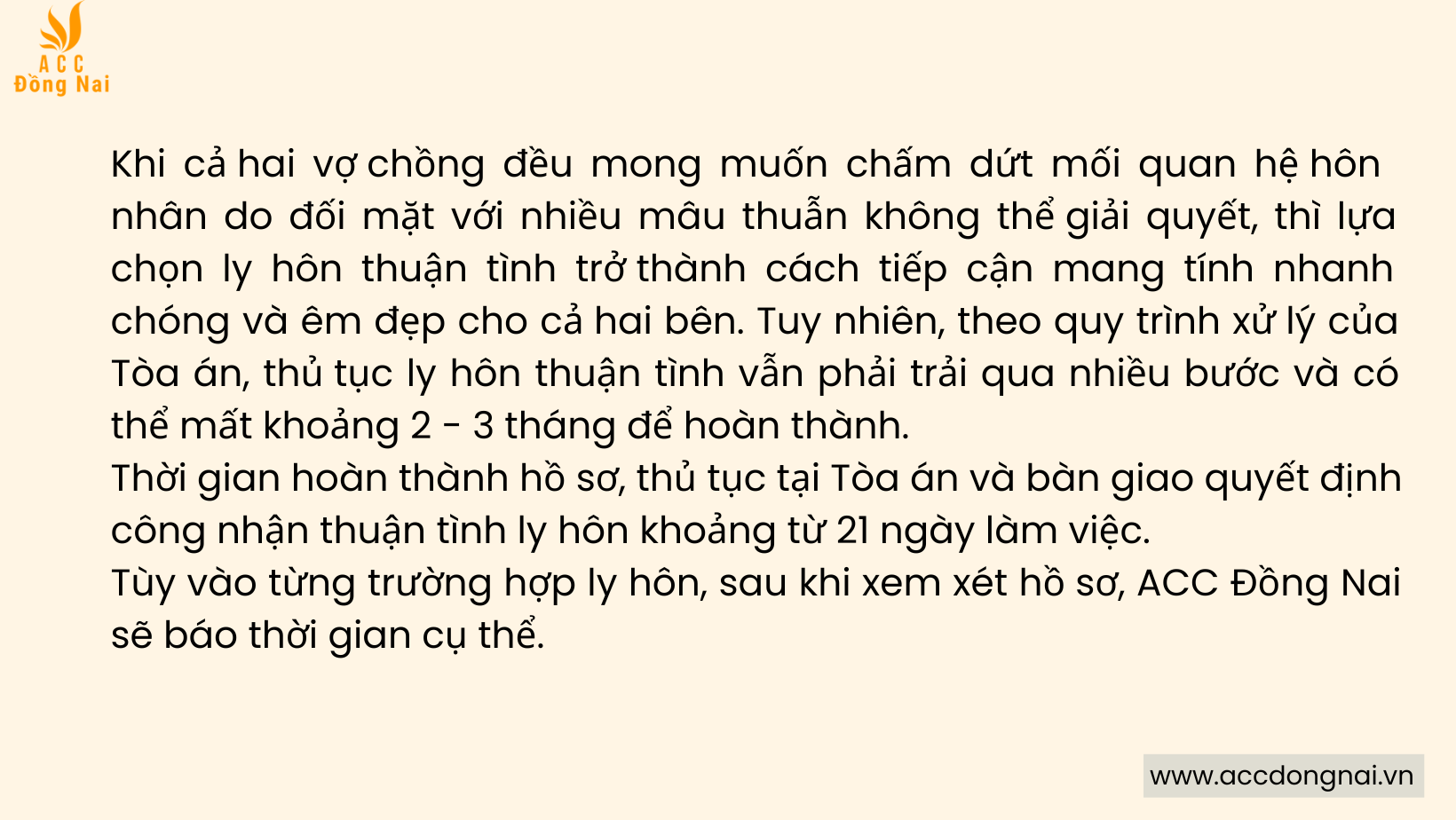 Thời gian thực hiện dịch vụ ly hôn thuận tình