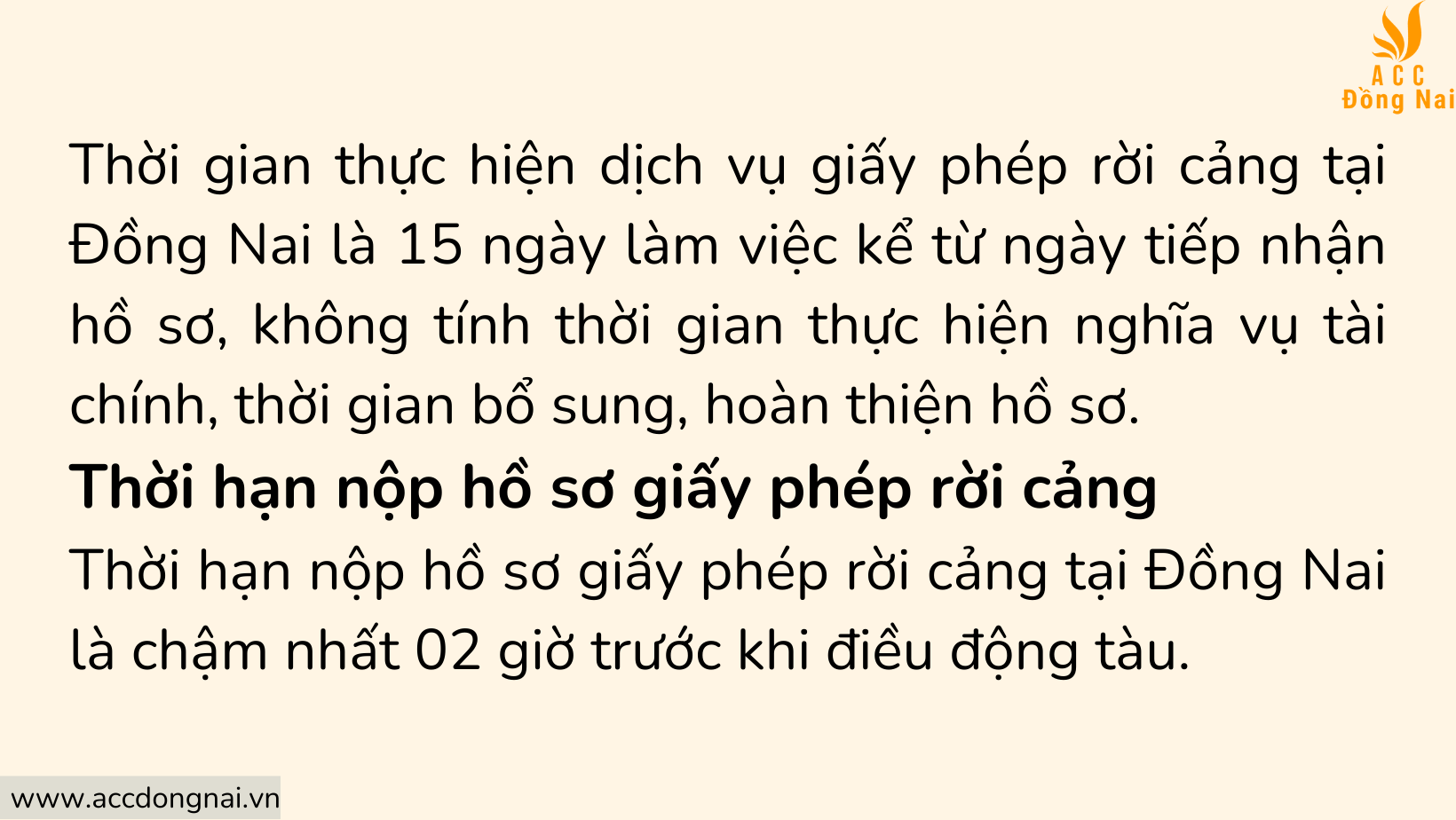 Thời gian thực hiện dịch vụ giấy phép rời cảng