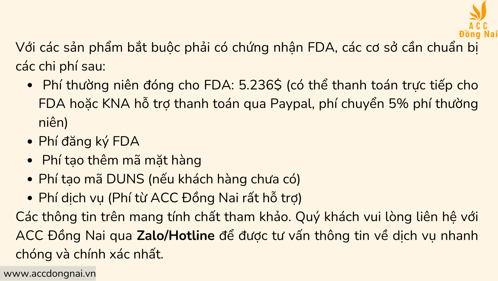 Chi phí dịch vụ chứng nhận FDA