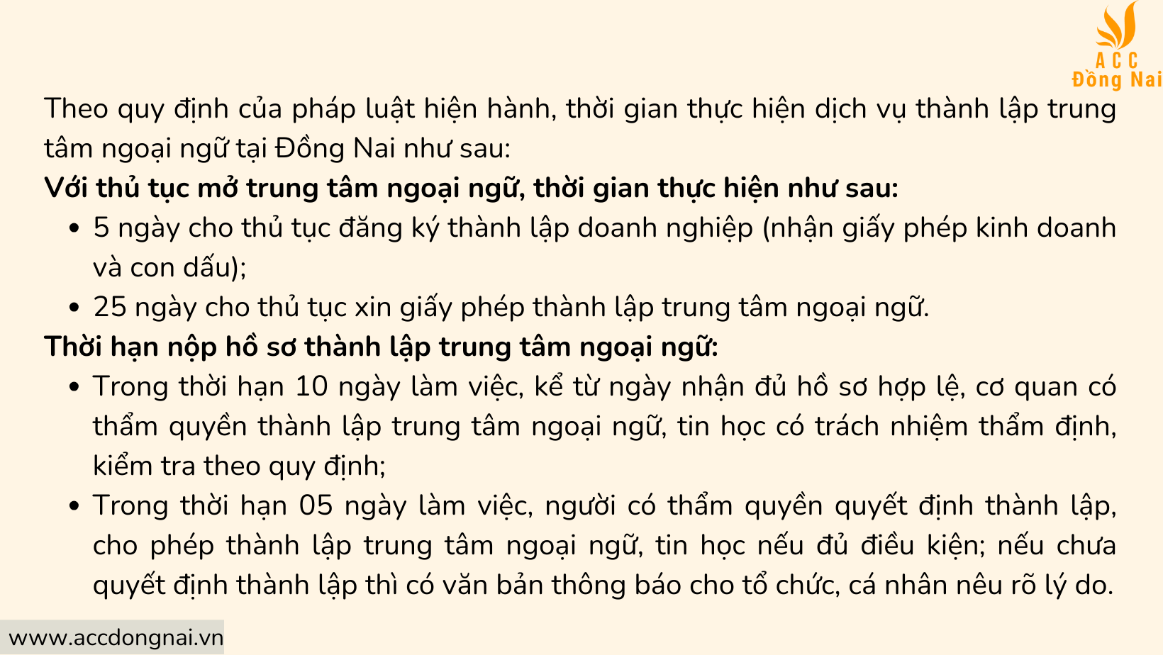 Thời gian thực hiện dịch vụ thành lập trung tâm ngoại ngữ