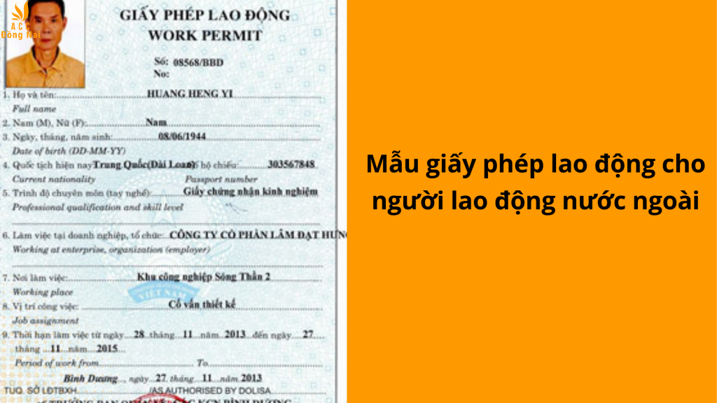 Mẫu giấy phép lao động cho người lao động nước ngoài