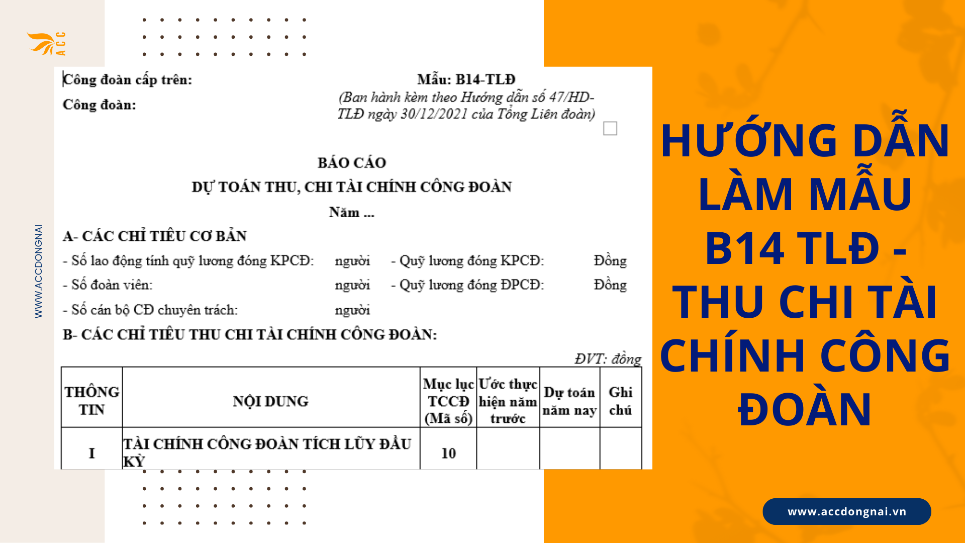 Hướng dẫn làm mẫu B14 TLĐ - Thu chi tài chính công đoàn