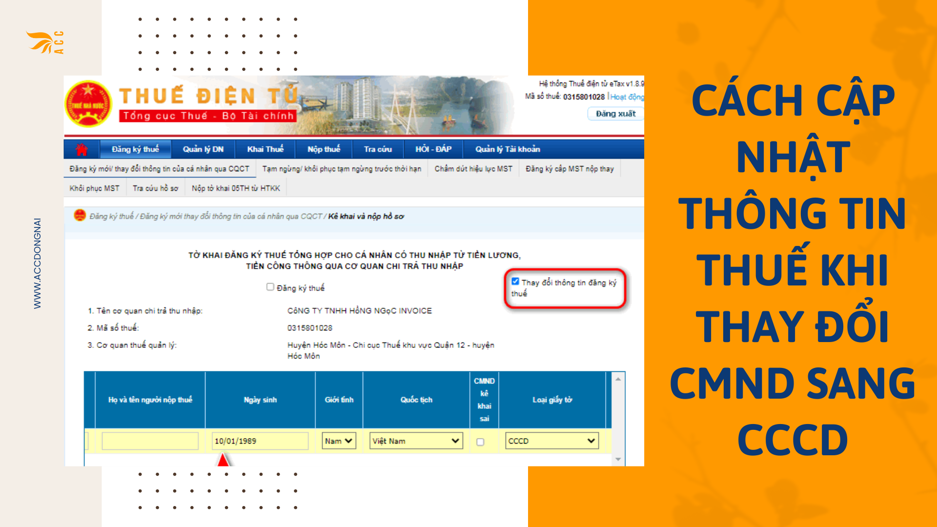 Cách cập nhật thông tin thuế khi thay đổi CMND sang CCCD