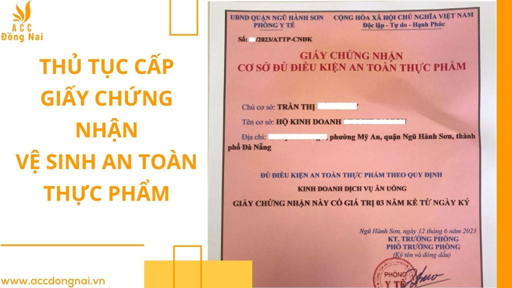 Thủ tục cấp giấy chứng nhận vệ sinh an toàn thực phẩm