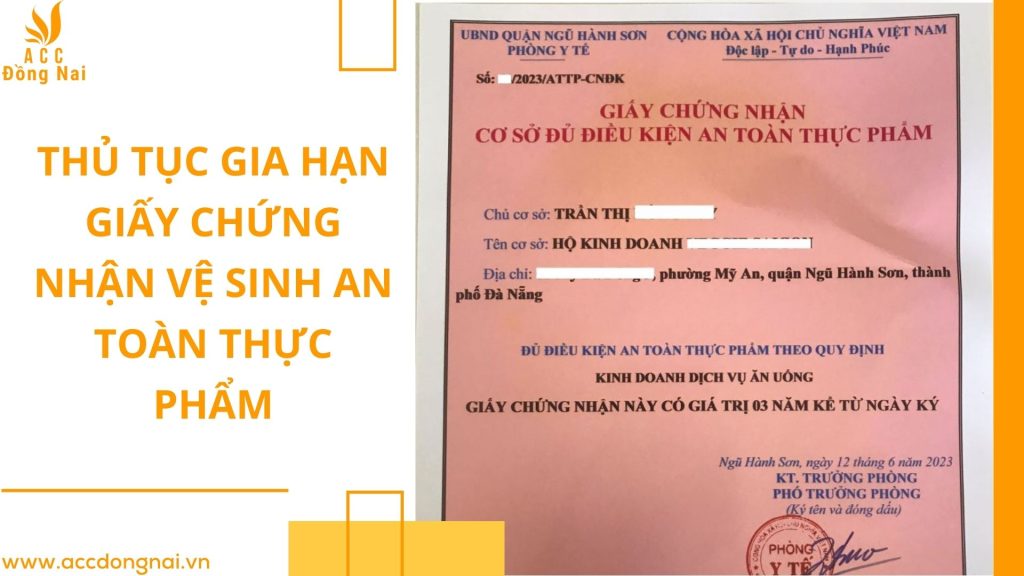 Thủ tục gia hạn giấy chứng nhận vệ sinh an toàn thực phẩm