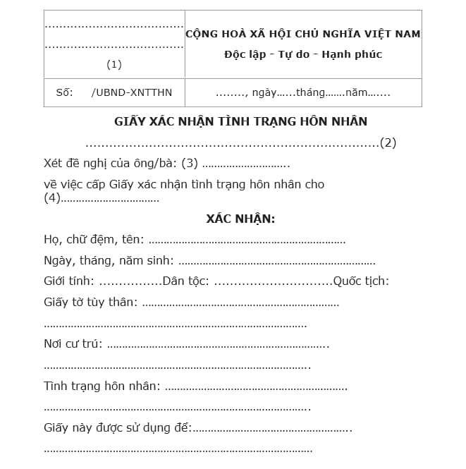 Mẫu chứng nhận độc thân