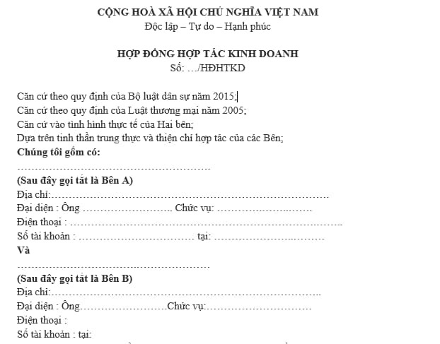 Hợp đồng BCC mẫu