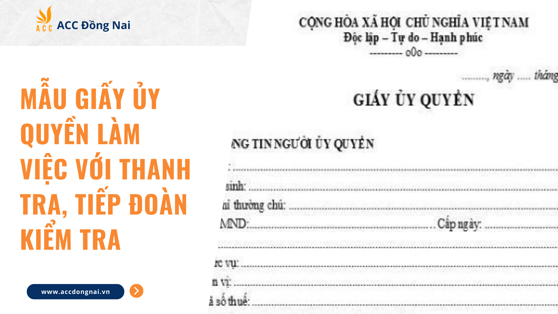 Mẫu giấy ủy quyền làm việc với thanh tra, tiếp Đoàn kiểm tra