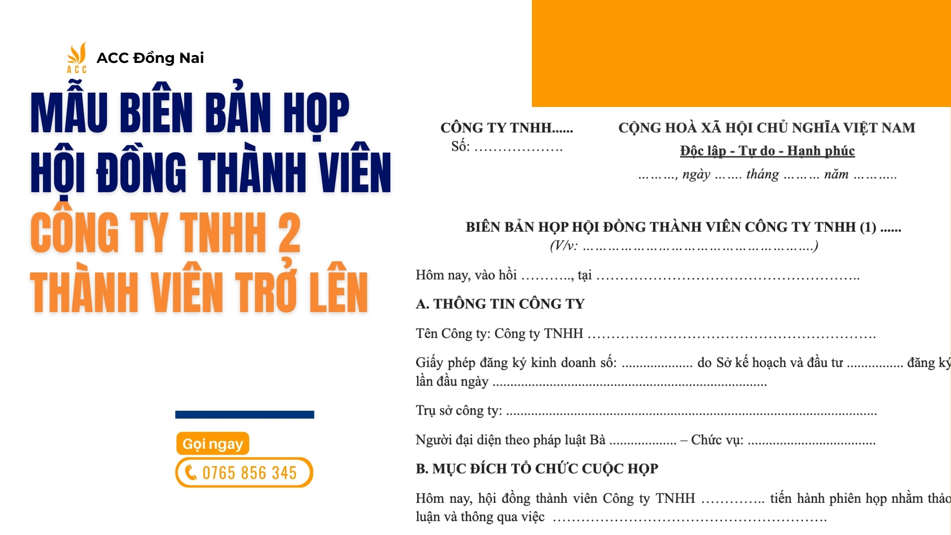 Mẫu biên bản họp hội đồng thành viên công ty TNHH 2 thành viên trở lên