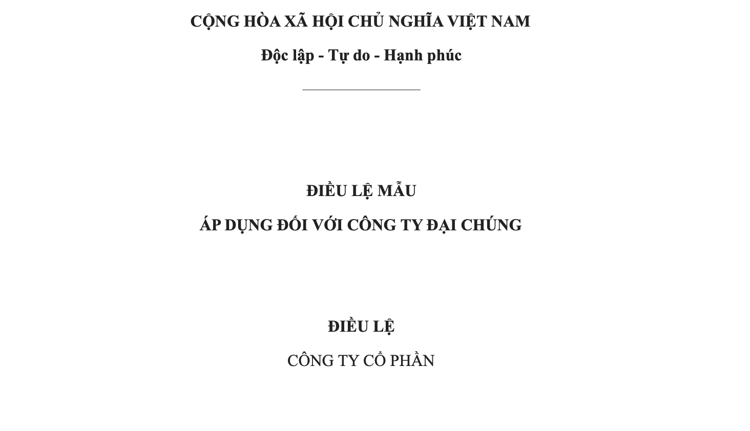 Mẫu điều lệ áp dụng cho công ty đại chúng mới nhất