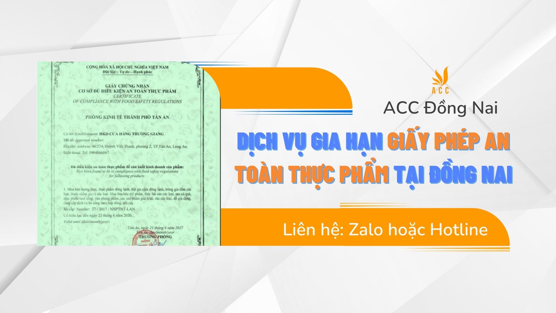 Dịch vụ gia hạn giấy phép an toàn thực phẩm tại Đồng Nai