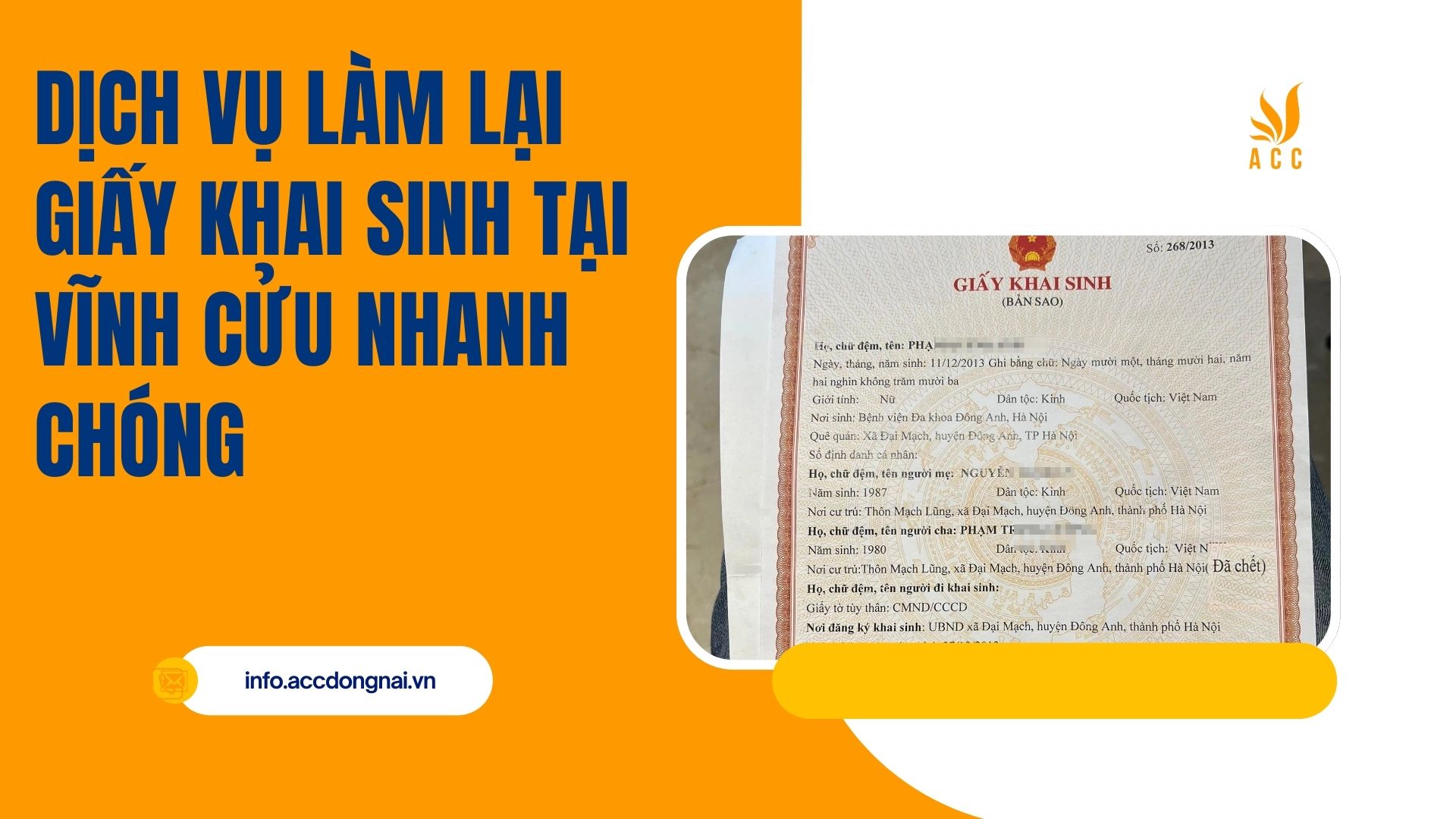 Dịch vụ làm lại giấy khai sinh tại Vĩnh Cửu nhanh chóng