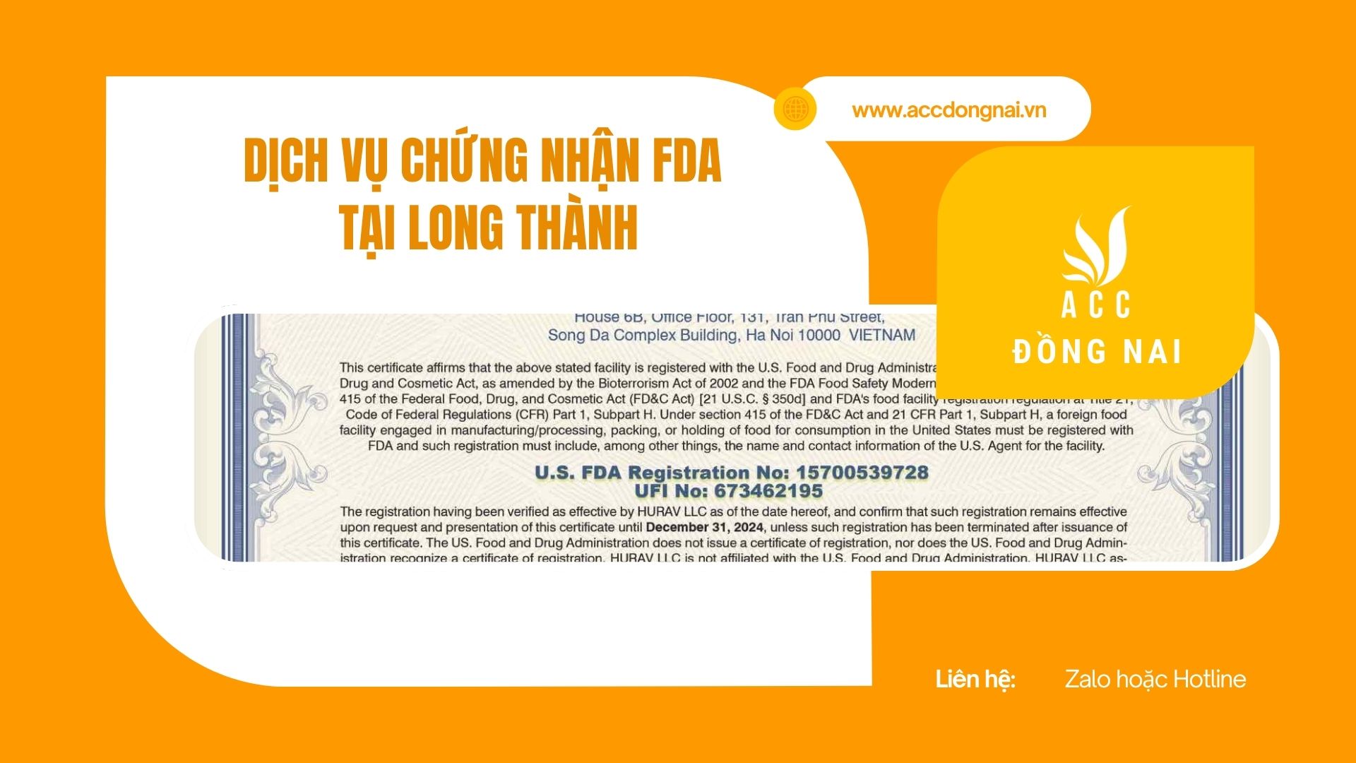 Dịch vụ chứng nhận FDA tại Long Thành