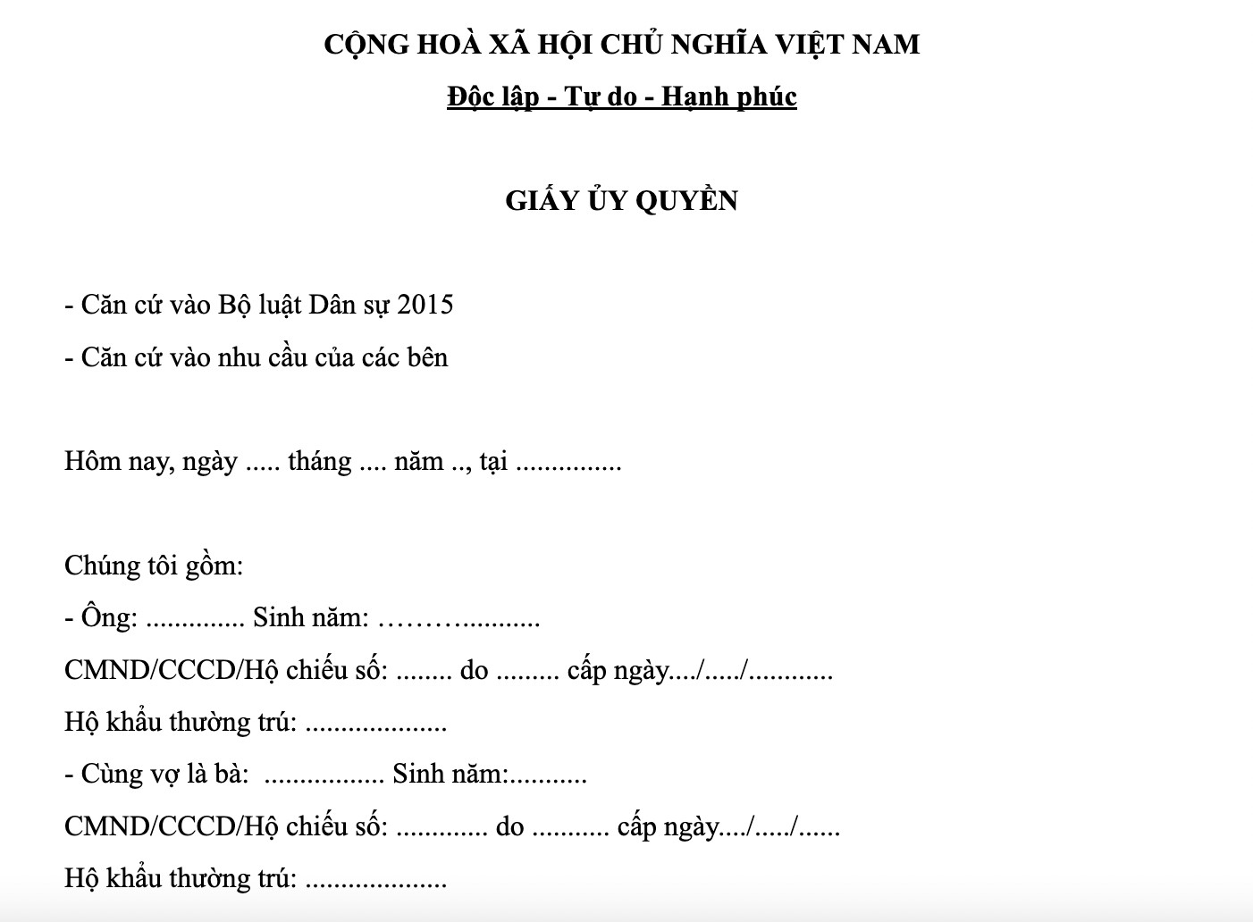 Giấy ủy quyền hộ kinh doanh