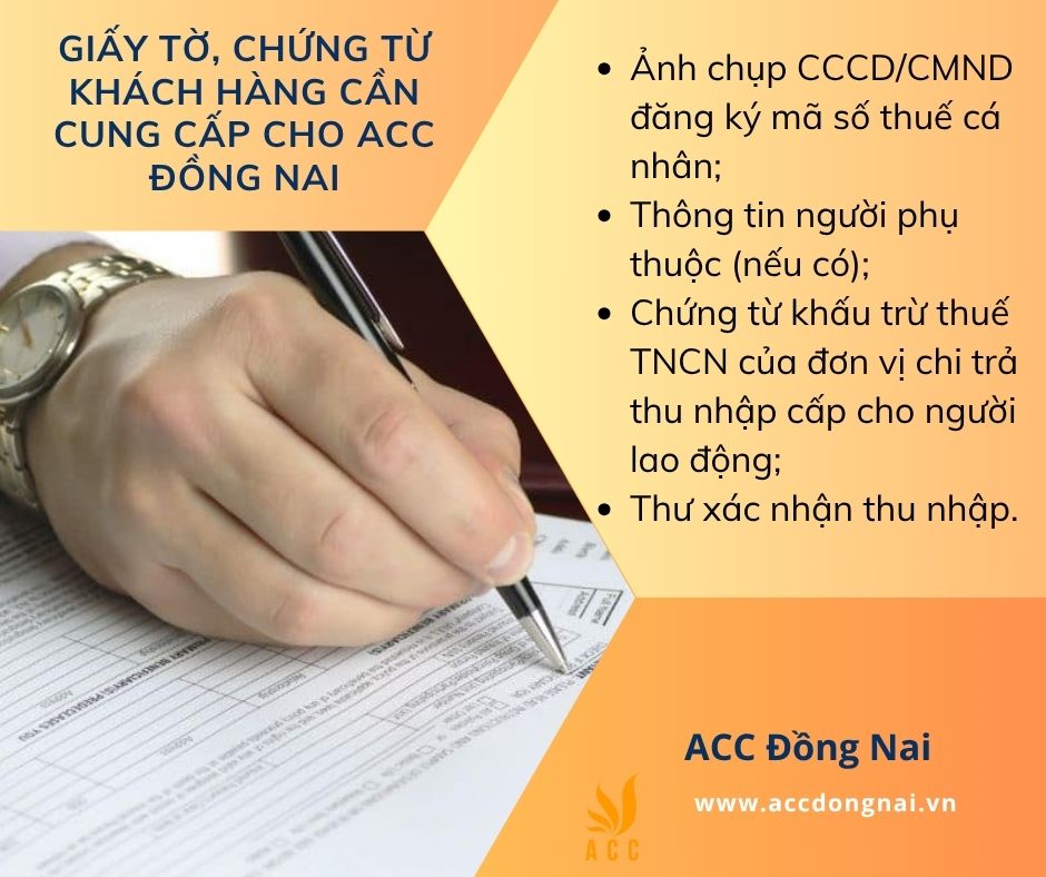 Các giấy tờ, chứng từ khách hàng cần cung cấp khi sử dụng dịch vụ quyết toán thuế tại ACC Đồng Nai