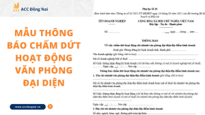 Mẫu thông báo chấm dứt hoạt động văn phòng đại diện